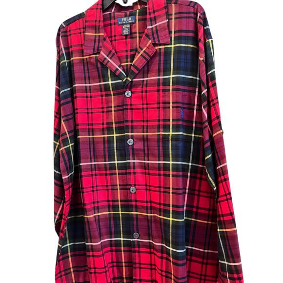 Polo Ralph Lauren Pajama Shirt Top Blue Pony | Mens L, Cotton Red Tartan Plaid - Picture 6 of 9